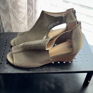 Olive Peep-Toe Wedge Sandals
